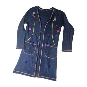 Rising International L Duster Cardigan Floral Embroidered Long Boho Fairy Y2k